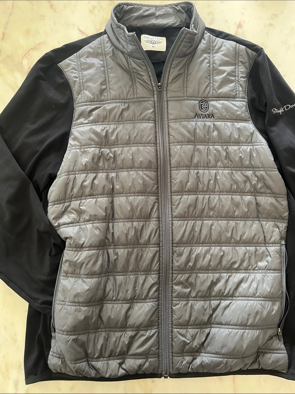 Straight Down Men's Gray Quilted Hybrid Puffer Jacket -Aviara Golf Course